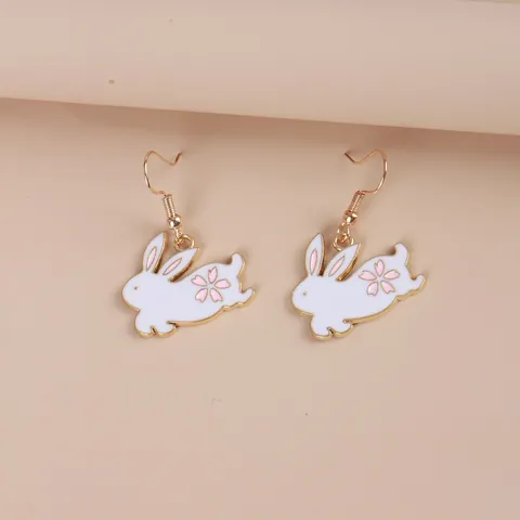 Cartoon Katze Hase Karotte Ohrhänger Legierung Emaille Kawaii Tier Kirschblüte Muster Ohrhaken Schmuck Für Damen Mädchen Geschenk