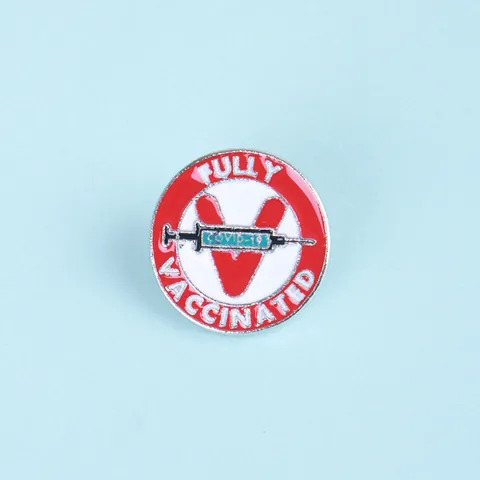 Creative Fully Vaccinated COVID-19 Syringe Alloy Enamel Brooch Personalized Round Commemorative Badge Pin For Clothes Bags