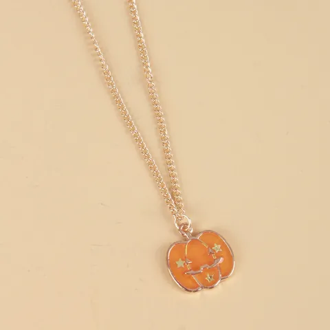 Collar con Colgante de Calabaza de Halloween para Mujer Aleación Chapada en Oro Esmalte Naranja Smiley Estrella Joyería de Moda Festiva