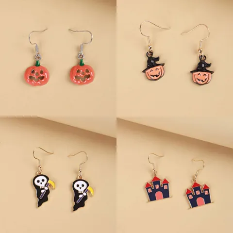Halloween Cartoon Emaille Legering Hangende Oorbellen Schattige Pompoen Geest Kasteel Feestelijke Party Sieraden Voor Vrouwen Cadeau