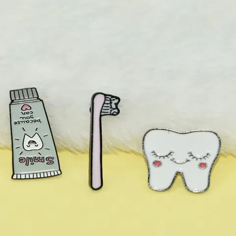 Cartoon Dental Theme Alloy Enamel Pin Tooth Toothpaste Toothbrush Brooch Badge Jewelry For Dentist Kids Gift