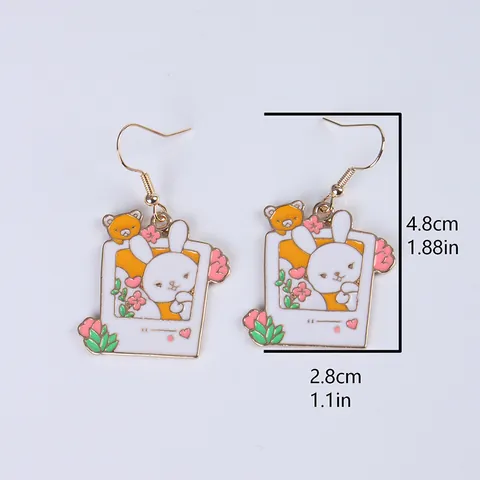 Süße Cartoon Hasen Bär Emaille Legierung Ohrhänger Tropföl Polaroid Rahmen Kaninchen Schlafend In Teetasse Buch Lesend Tier Ohrringe Für Damen Mädchen Geschenk