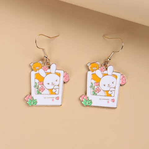 Süße Cartoon Hasen Bär Emaille Legierung Ohrhänger Tropföl Polaroid Rahmen Kaninchen Schlafend In Teetasse Buch Lesend Tier Ohrringe Für Damen Mädchen Geschenk