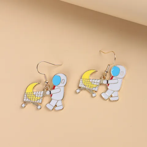 Creative Cartoon Astronaut Moon Shopping Cart UFO Spaceship Alloy Enamel Drop Hook Earrings For Women Teen Girls Jewelry Accessories Gift
