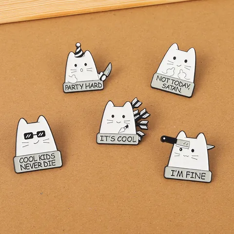 Ensemble de Pin's en Émail Chat de Dessin Animé Drôle Broche en Alliage avec Citations Humoristiques pour Vêtements Sacs à Dos