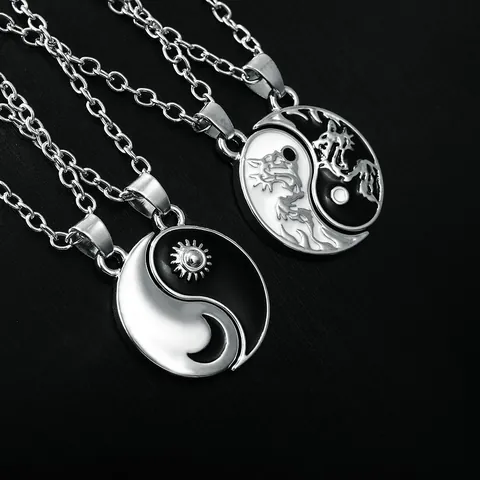 Yin Yang Tai Chi Anhänger Halsketten Legierung Emaille Sonne Mond Drache Tiger Magnetischer Schmuck Für Paare Beste Freunde