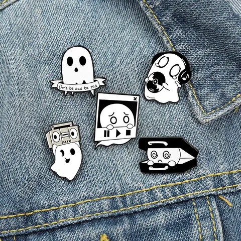 Cartoon Gespenst Legierung Emaille Brosche Musik Radio Kopfhörer Media Player Pins Abzeichen Für Kleidung Taschen Schmuck Zubehör Geschenk
