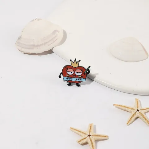 Cartoon Red Apple Prince Enamel Brooch Pin With Gold Crown Apple Juice Ribbon Alloy Fruit Badge For Clothes Backpack Unisex Jewelry