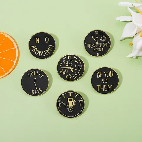 Creative Alloy Coffee Beer Fuel Gauge Enamel Lapel Pin Badge Round Gold Plated Black Pin For Clothes Bags Hats Unisex Jewelry Gift