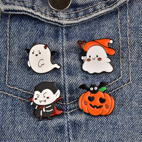 Καρφίτσα Σμάλτου Halloween Χαριτωμένο Κινουμένων Σχεδίων Φάντασμα Κολοκύθα Βρικόλακας Νυχτερίδα Κράμα Για Ρούχα Τσάντα Διακόσμηση Φεστιβάλ Πάρτι Κοσμήματα Δώρο
