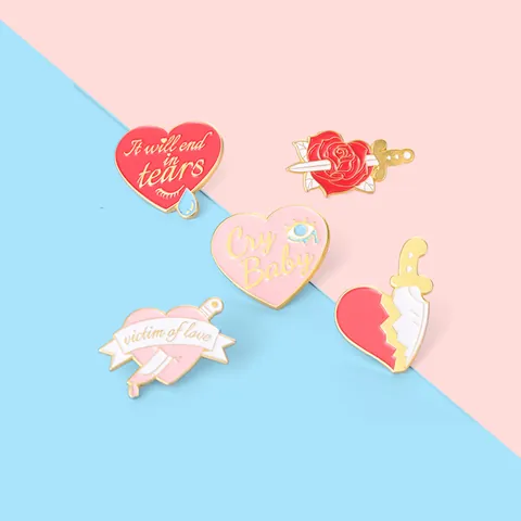 Cartoon Alloy Enamel Pin Set Heart Dagger Rose Brooch Pins Cry Baby Victim Of Love Letter Badges For Denim Jacket Bag Decor