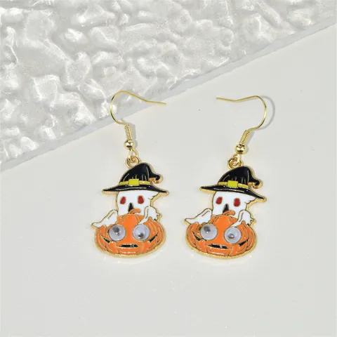 Halloween Zinklegering Emaille Oorbellen Cartoon Zwarte Kat Heks Geest Pompoen Hoed Hangende Oorbellen Voor Vrouwen Sieraden