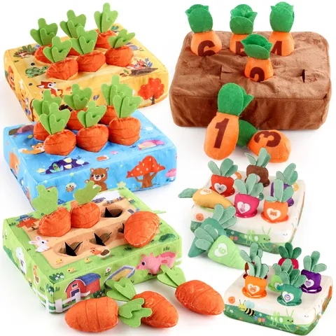 Educational Plush Pulling Radish Toy For Toddlers Babies Soft Crystal Velvet Montessori Stuffed Vegetable Sensory Toy Farm Forest Jungle Style Brain Training Gift
