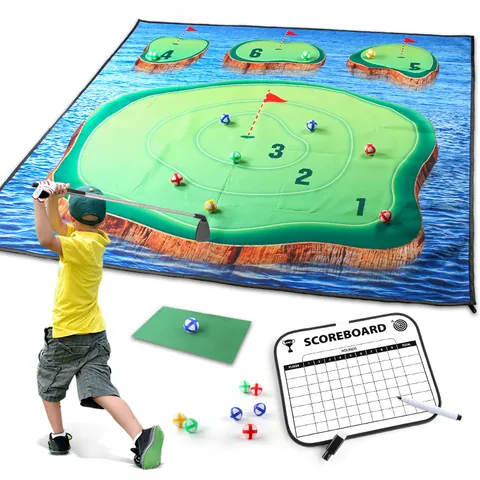 Ensemble de Jeu de Golf Chipping pour Enfants Jouet de Sport Intérieur Extérieur Avec Clubs de Golf Balles Adhésives Tapis de Frappe