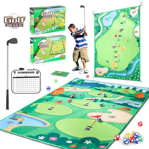 Ensemble de Jeu de Golf pour Enfants Jouets de Sport Intérieur Extérieur Avec Club en Acier Inoxydable Balles Adhésives et Tableau de Score