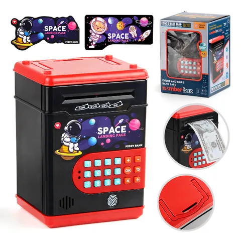 Alcancía Electrónica de Astronauta Espacial para Niños Cajero Automático con Contraseña y Huella Digital Desplazamiento de Billetes Regalo