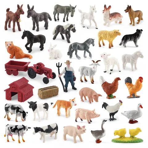 Collezione Figure Animali della Fattoria con Trattore Stalla e Fattore Animali in Plastica Realistica Giochi per Bambini