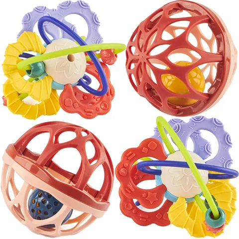 Baby Manhattan Ball Teether Rattle Toy Colorful Soft Rubber Sensory Hand Grab Ball Educational Training Toy For Infant