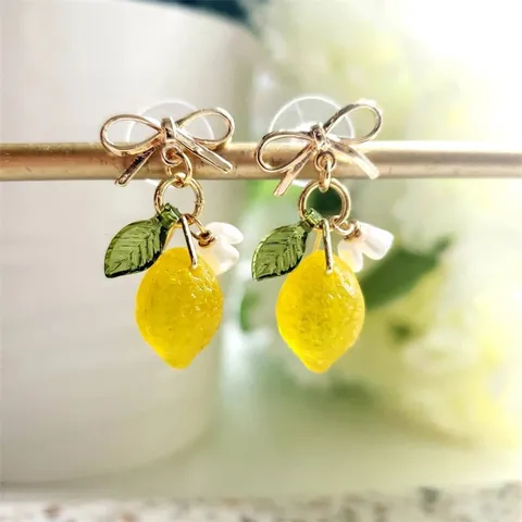 Boucles Oreilles Pendantes Fruits Fleurs Résine Alliage Style Pastoral Doux Bijoux Avec Tige Bijoux Été Pour Femmes