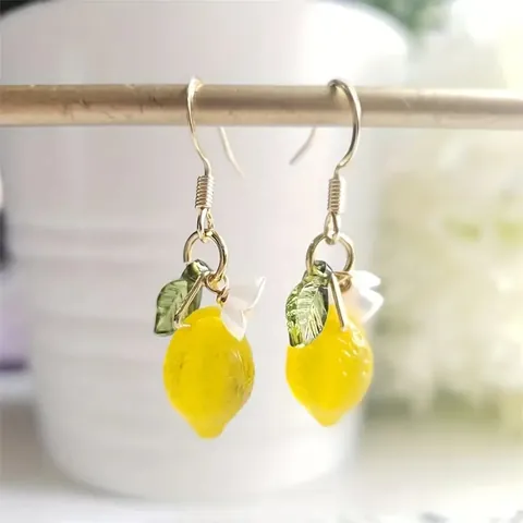 Boucles Oreilles Pendantes Fruits Fleurs Résine Alliage Style Pastoral Doux Bijoux Avec Tige Bijoux Été Pour Femmes