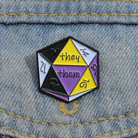 D20 Dice Enamel Pin Non-binary Pride Badge They Them Pronouns Alloy Brooch Geometric Jewelry For Backpack Clothing Accessories