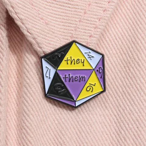 D20 Dice Enamel Pin Non-binary Pride Badge They Them Pronouns Alloy Brooch Geometric Jewelry For Backpack Clothing Accessories