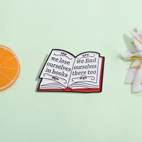 Creative Book Shape Enamel Pin Literary Quote We Lose Ourselves In Books Zinc Alloy Brooch For Clothing Backpack Badge