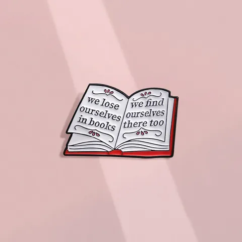 Creative Book Shape Enamel Pin Literary Quote We Lose Ourselves In Books Zinc Alloy Brooch For Clothing Backpack Badge