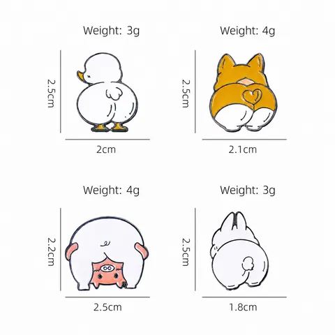 Cute Cartoon Animal Butt Enamel Brooch Pins Zinc Alloy Corgi Rabbit Pig Duck Panda Tiger Badge Backpack Clothing Accessory Gift