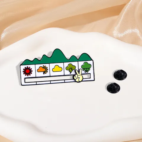 Kreative Wetter Stimmung Schiebe Brosche Zinklegierung Emaille Pin Grüne Berge Design Interaktive Stimmungstracker Emaille Pin Schmuck Geschenk