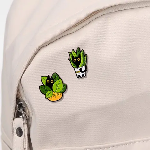Leuke Cartoon Zwarte Kat Plant Emaille Broche Pin Set Zinklegering Cactus Monstera Badge Voor Rugzak Kleding Accessoire