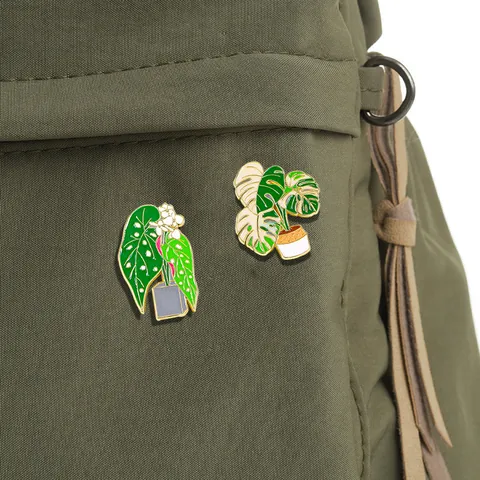 Cartoon Enamel Potted Plant Brooch Pin Green Leaf Zinc Alloy Badge For Women Men Clothes Backpack Decorative Accessory