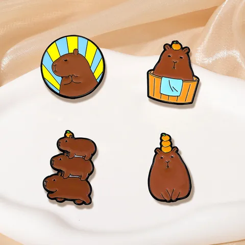 Cartoon Capybara Zinc Alloy Enamel Brooch Cute Animal Pin For Backpack Clothing Decoration Trendy Capybara Badge For Unisex