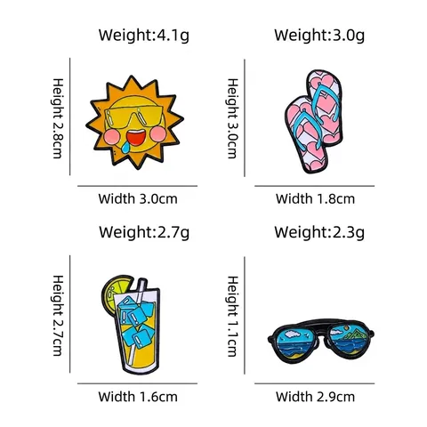 Summer Cartoon Enamel Pin Cute Sun Sunglasses Cold Drink Flip Flops Zinc Alloy Brooch Badge For Backpack Clothes Decor