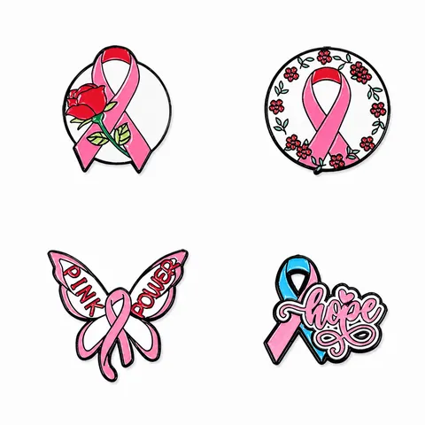 Pink Ribbon Awareness Enamel Pin Zinc Alloy Breast Cancer Support Brooch Butterfly Rose Flower Hope Badge For Women Decoration Charity Gift