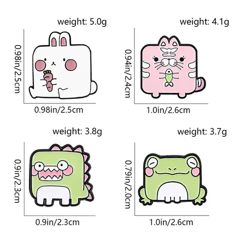 Mignonne Broche Pin en Émail Animal en Alliage de Zinc Carré Lapin Chat Dinosaure Grenouille Badge Bijoux Pour Sac à Dos Accessoires de Vêtement