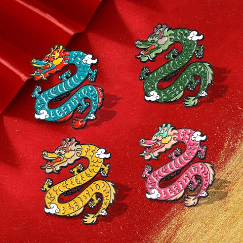 Broche de Esmalte de Dragón Chino Guochao Pin de Solapa de Aleación de Dragón del Zodiaco Para Ropa Mochila Sombrero Insignia Unisex