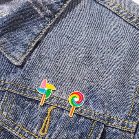 Sweet Cartoon Enamel Pin Rainbow Lollipop And Windmill Alloy Brooch Badge For Backpack Clothes Decor Women Kids Jewelry