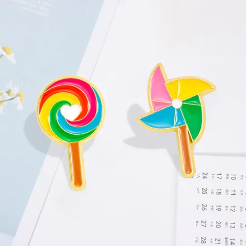 Sweet Cartoon Enamel Pin Rainbow Lollipop And Windmill Alloy Brooch Badge For Backpack Clothes Decor Women Kids Jewelry