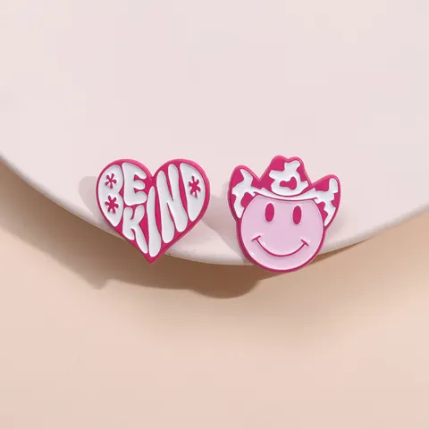 Rosa Cowboyhut Smiley Gesicht Herz BE KIND Emaille Pin Set Legierung Metall Abzeichen Brosche Für Kleidung Rucksack Jacken Damen Kinder Schmuck