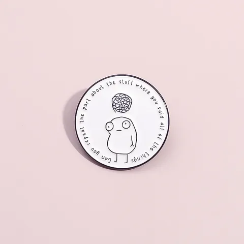 Round Humorous Quote Enamel Pin Confused Cartoon Character Alloy Brooch For Backpacks Jackets Accessories Unisex Gift