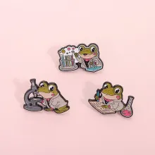Cartoon Science Frog Enamel Pin Science Experiment Microscope Test Tube Flask Lab Brooch Zinc Alloy Badge For Clothing Backpack Decor