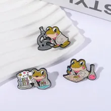 Cartoon Science Frog Enamel Pin Science Experiment Microscope Test Tube Flask Lab Brooch Zinc Alloy Badge For Clothing Backpack Decor