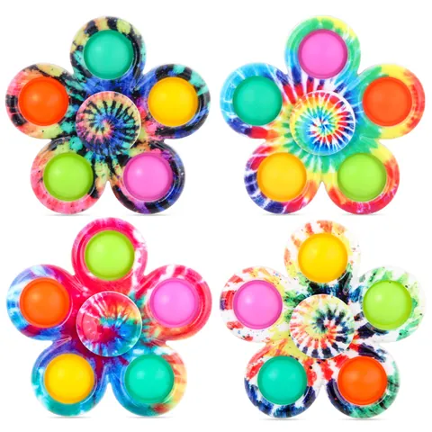 Silicone Fidget Spinner Pop It Toy Tie Dye Pattern Stress Relief Sensory Hand Spinner Toy For Kids Adults Focus Training