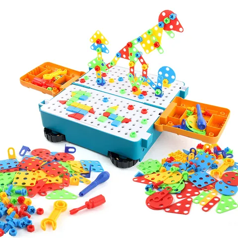 DIY STEM Educational Transforming Bus Building Blocks Table Toy Set With Plastic Screws Nuts Manual Tools For Kids Activity Gift