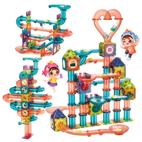 Kids DIY Magnetic Marble Run Building Blocks Educational Transparent Construction Tiles Set Creative STEM Toy For Toddlers