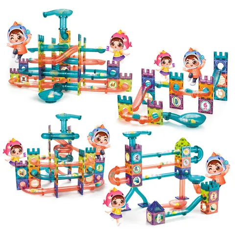 Kids DIY Magnetic Marble Run Building Blocks Educational Transparent Construction Tiles Set Creative STEM Toy For Toddlers