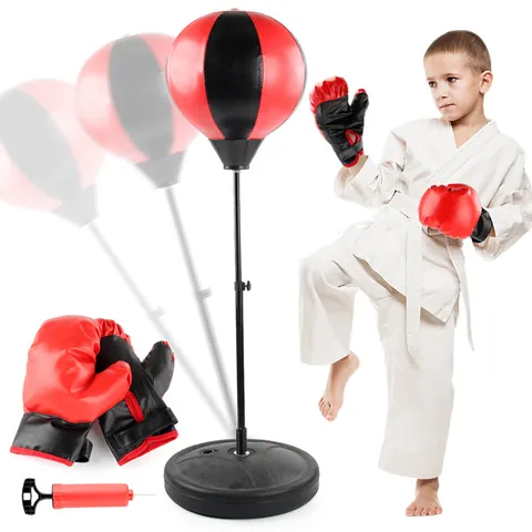 Adjustable Standing Boxing Speed Ball For Kids Adults Inflatable Punching Bag Stress Relief Training Set With Base