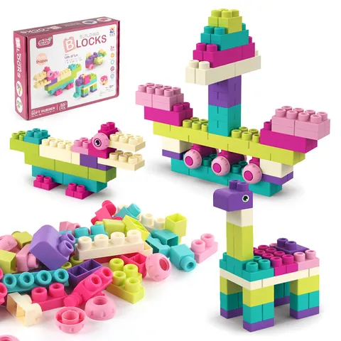 Large Particle Soft Rubber Building Blocks Macaron Colors Educational Early Learning DIY Toys For Babies Toddlers Soft Squeeze Blocks