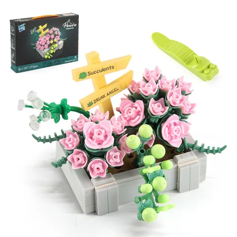DIY Succulent Flower Building Blocks Set Artificial Potted Plant Educational Toy Desktop Decoration Botanical Collection Gift For Kids Adults